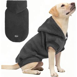 BINGPET Dog Hoodie for Large Medium Small Dogs, Sherpa Hooded Dog Sweater with Pocket Leash Hole for Boy Girl Dogs,Soft Warm Fleece Dog Winter Clothes Cold Weather Coats Jacket for Puppy Sweatshirt,L