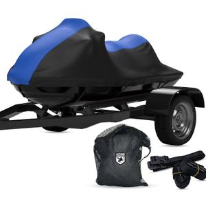 AllGuard Weatherproof Max Jet Ski Cover, Heavy Duty 600D Marine Grade Polyester, Protects from Rain, Sun, UV & More - Blue/Black (Fits Jet Ski Length: 125" - 135")