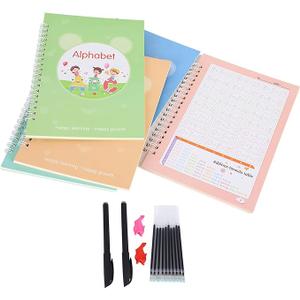 Tyenaza 5Pcs Magic Ink Copybooks, Kids Practice Copybook Handwriting Practice Book English Magical Practice Copybook Writing Practice Book with Pens