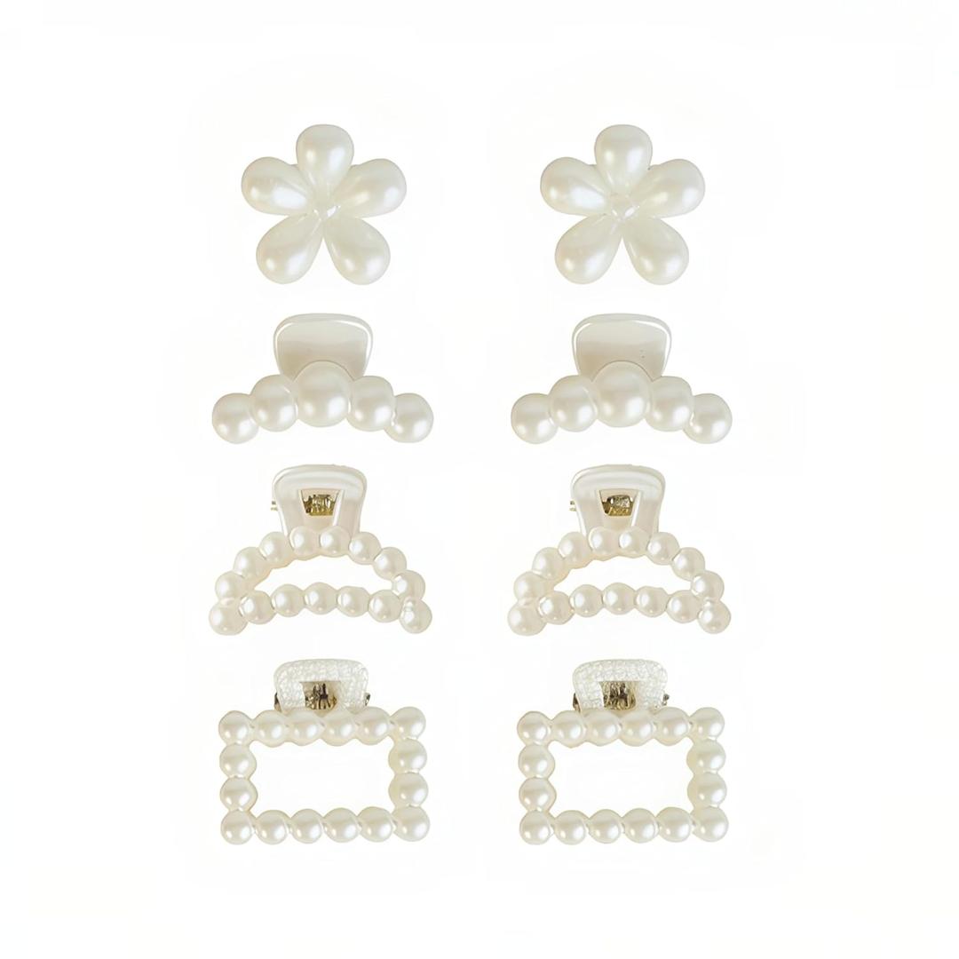 8 Pcs French Mini Pearl Hair Clips for Women Girls Resin Cute Claw Clips Non Slip Small Hair Styling Accessories