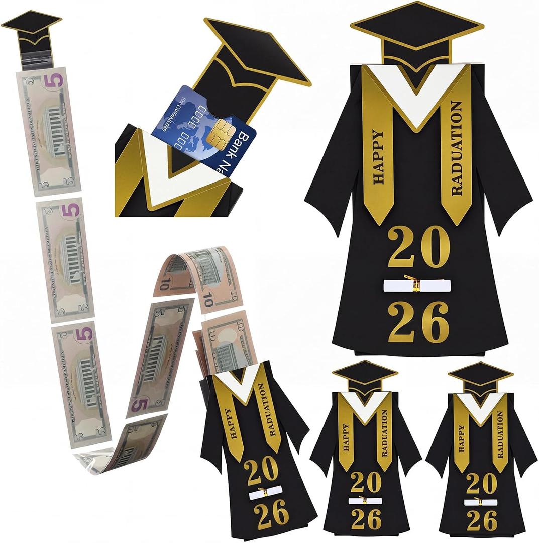 Motiskyy 3 Pcs 2026 2in1 Graduation Gift Card Holder and Money Holder Congrats Grad Money Pull Box DIY Card for College Middle School High School Party Supplies Class Funny Gift (Gold)
