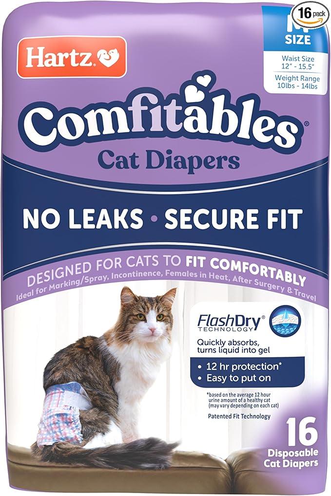 Hartz Comfitables Cat Diapers,Medium, 16 Count, Comfortable & Secure Fit, Easy to Put On size med