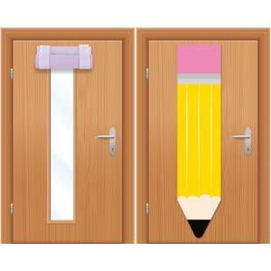 2 PCS Pencil Classroom Door Window Cover Pencil Shaped Door Curtain Blackout Lockdown Shades Glass Window Covering Darkening Blackout Roller Shades for Nursery Teacher Office Room Decor