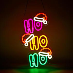 Ho Ho Ho Neon Sign for Wall Decor Dimmable Positive Letters Led Light Up Signs LED Neon Light for Classroom Decor for Library Study Room Cafe Bedroom Art Decor Birthday Gift