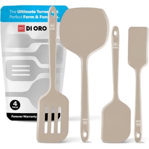 New DI ORO Silicone Turner Spatula Set - Kitchen Spatulas for Nonstick Cookware - Cooking Utensils for Flipping Eggs & Pancakes - 600F Heat-Resistant BPA Free Turners - Dishwasher Safe (4pc, Clay)