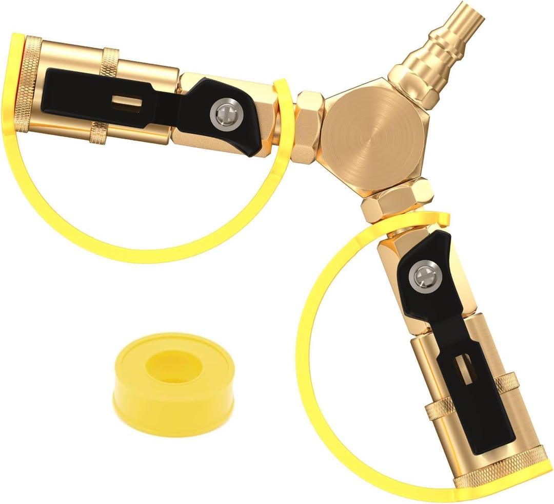 GardenNow 1/4" RV Propane Quick Connect Y Splitter Adapter with Shutoff Valve for RV Trailer, Quick Connect Propane Hose Connect to Motorhome Tabletop Camping Grill 2 Way 1/4" Quick Disconnect Kit