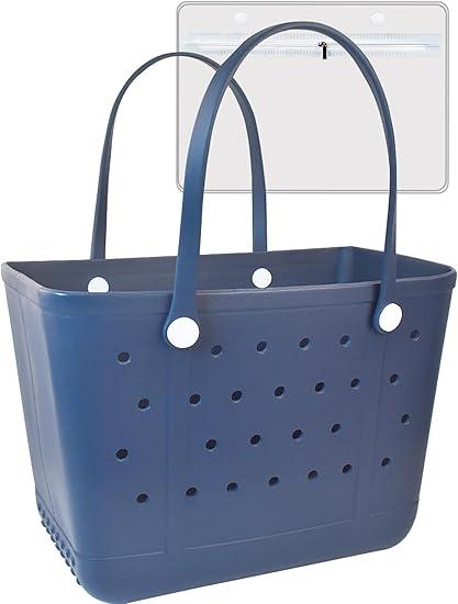 Uwyriwooq Tote Bag, Original Large EVA Bag for Women, Beach Bag Waterproof Sandproof, Rubber Tote Bag for Beach Pool Boat Gym (Dark Blue)