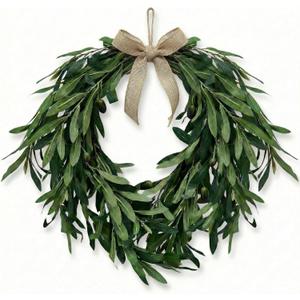 22" Heart Shaped Artificial Olive Leaf & Fruit Wreath Realistic Green Olive Branches with Spring Floral Accents Farmhouse Wall Door Wedding Arch Window Hanging for Indoor Outdoor