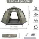 Hewolf 2/3/4 Person Camping Tent - Instant Pop Up Waterproof 2 Doors Tent with Easy Setup | 3-Season Hexagonal Dome Design for Family, Hiking & Traveling, Dark Green 