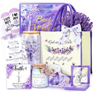 13PCS Birthday Gifts for Women,Christian Gifts for Women Faith,Self Care Package Get Well Soon Baskets,Lavender Relaxing Spa Care Package,Birthday Mothers Day Baskets for Her Mom Friend Sister Wife