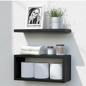 RICHER HOUSE Floating Shelves Bathroom, Black Floating Shelves for Wall, Above Toilet Bathroom Shelves, Wall Mounted Hanging Shelves for Bedroom, Kitchen, Living Room Decor - Black