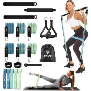 VEICK Pilates Bar Kit with Resistance Bands, Elastic Workout Bands for Men Women, Set of 5 Resistance Loop Bands for Home Fitness Stretching Strength Training (Blue)