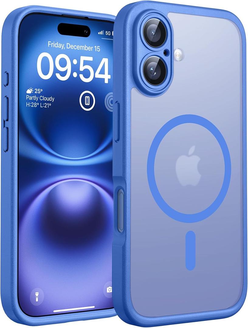 TOCOL Magnetic for 16 Plus Case, Upgraded Full Camera Protection, Compatible with Magsafe, Drop Protection, Translucent Matte Back Bumper Phone Cover 6.7-Inch, Ultramarine