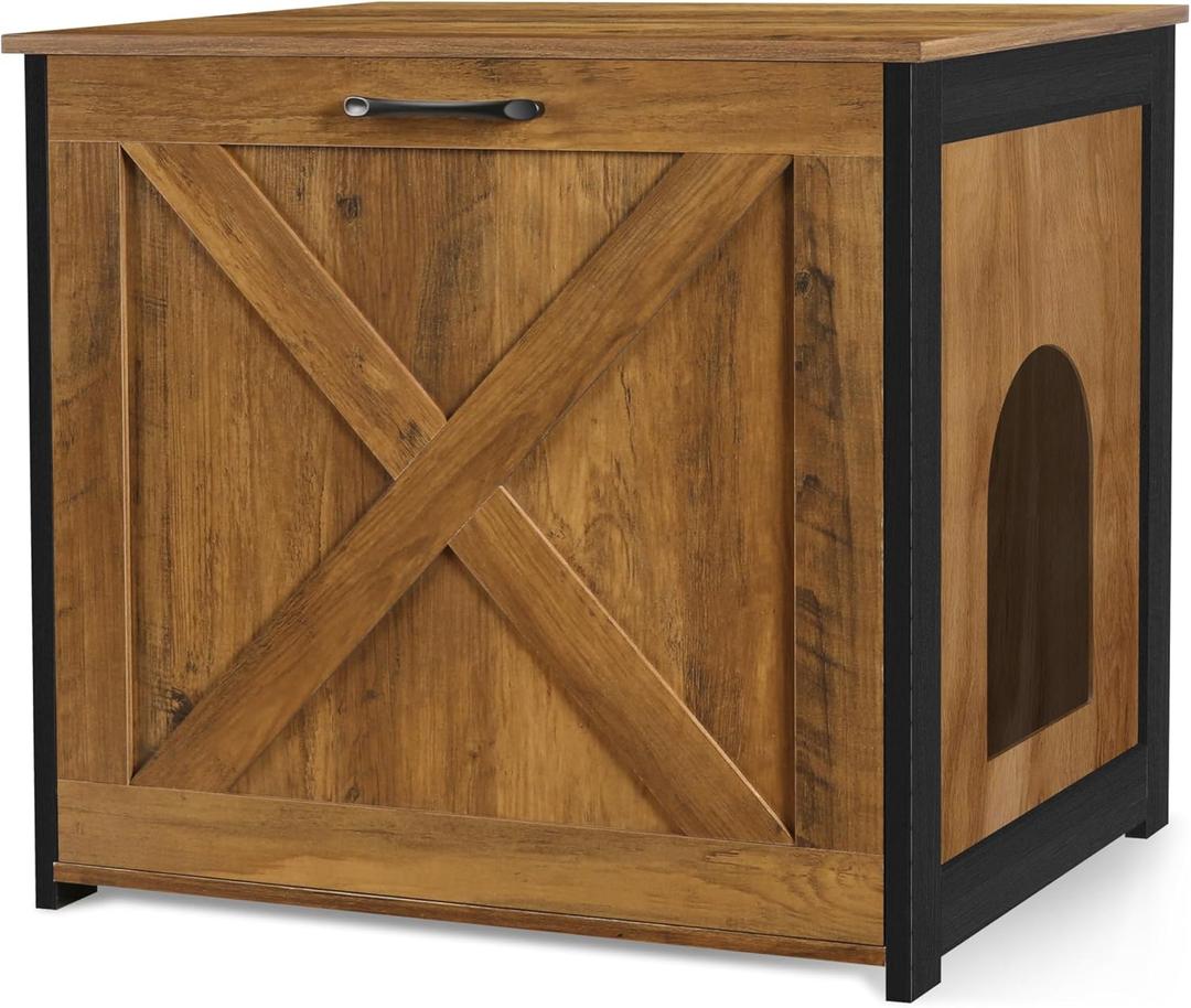 Dwanton Cat Litter Box Furniture Hidden, Cat Litter Box Enclosure, Reversible Entrance Can Be on Left or Right Side, Indoor Cabinet, Wooden Washroom, End Table, Nightstand, Warm Brown, 23.6" L (23.6 x 19.7 x 21.7 Inches)