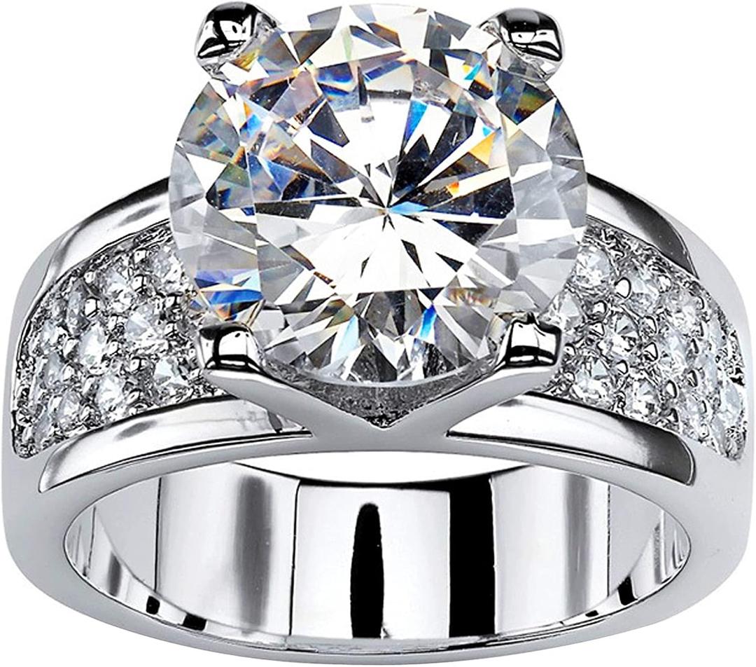 925 Sterling Silver Shiny Gem Ring Cubic Zirconia Rings CZ Diamond Multi Row Ring Eternity Engagement Wedding Band Ring for Women (US Code 7)