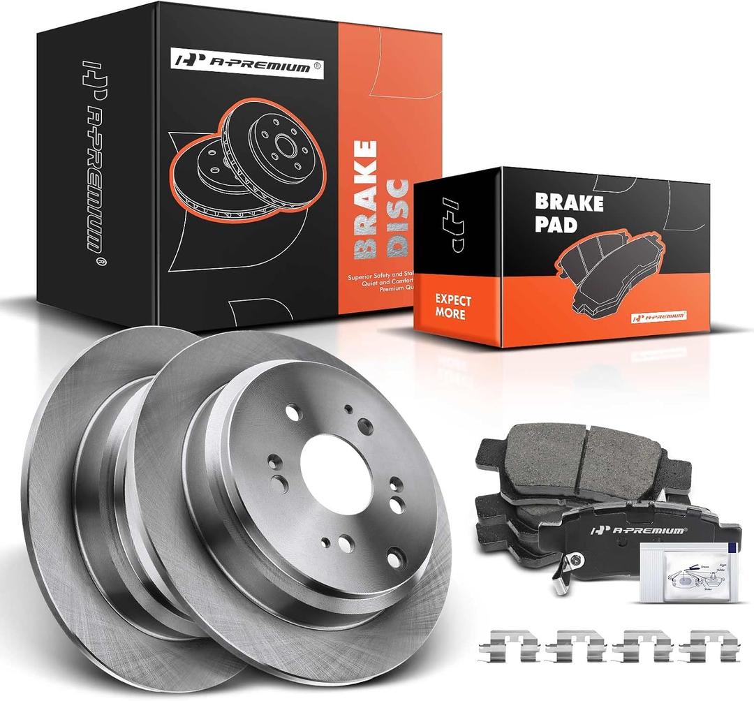 A-Premium 12.31 inch (312.8mm) Rear Solid Disc Brake Rotors + Ceramic Pads Kit Compatible with Select Honda Models - Odyssey 2005 2006 2007 2008 2009 2010, 6-PC Set