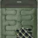 Double Sleeping Bag Flannel for Adults with 2 Pillows 2 Person Sleeping Bags Camping XXL Queen Size Two Person Sleeping Bag for Cold Weather (GREEN)