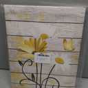 HVEST Farmhouse Yellow Floral Wall Art for Bathroom, Retro Daisy and Butterfly on Rustic Wood Canvas Wall Art Nature Flower Pictures for Living Room Bedroom Apartment Wall Decor,16L X 12W inches