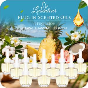 Plug In Refills Air Freshener, Scented and Essential Oils for Home and Bathroom, Hawaiian, Jasmine & Cotton Fragrance, Indoor Home Use, 12 Count, Compatible with Airwick, Compatible with Glade