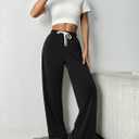 PINSPARK Wide Leg Sweat Pants for Womens High Waisted Baggy Sweatpants Casual Drawstring Workout Pants with Pockets (Black, XL)