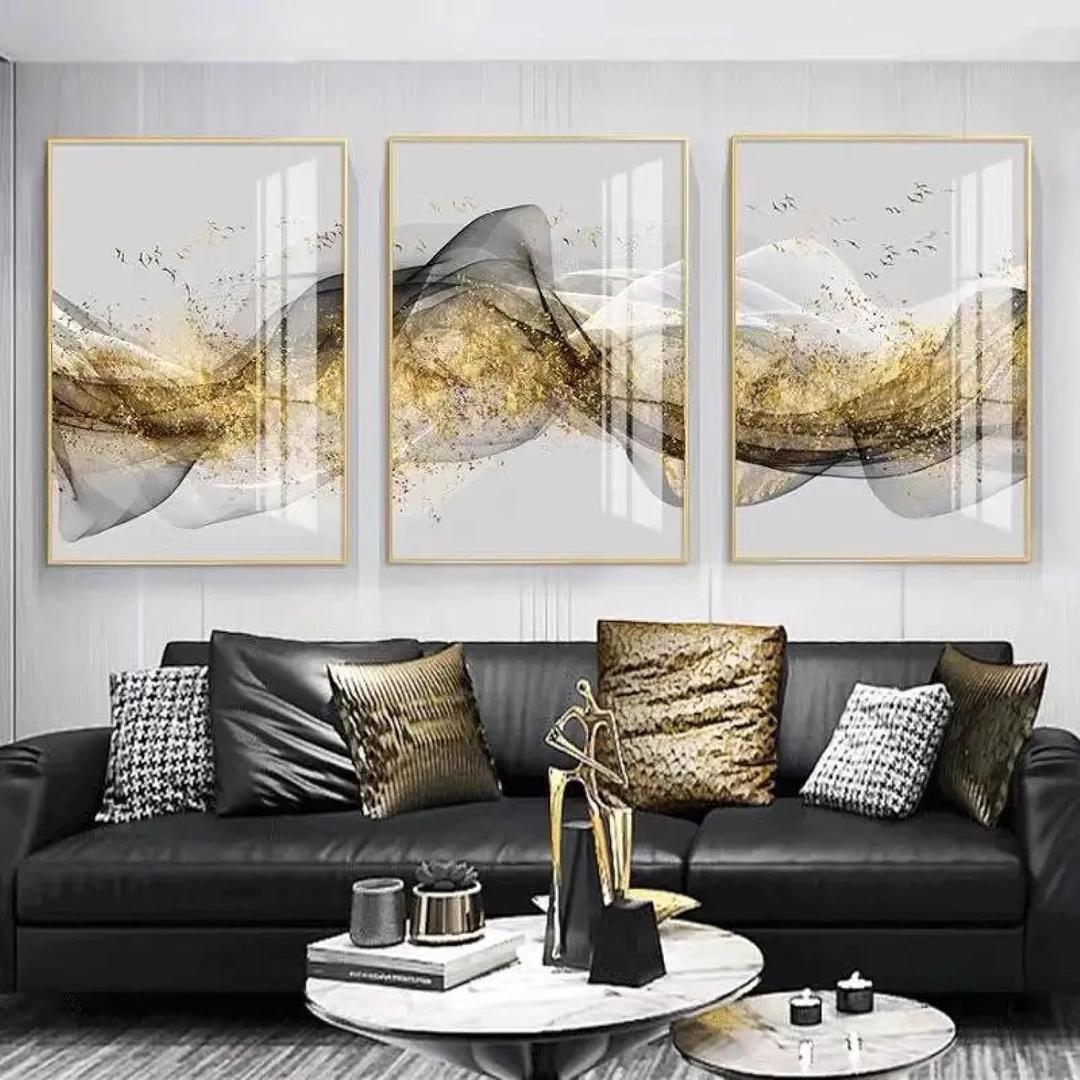 KQZVCU Modern Minimalist Luxury Canvas Painting Wall Art Picture for Living Room Sofa Gold Abstract Home Decoration 60x80cmx3 Inner Frame
