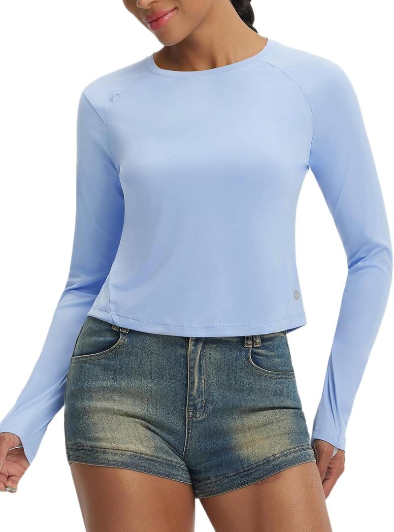 baleaf Women's Sun Shirts Crop Long Sleeve Workout Tops, M