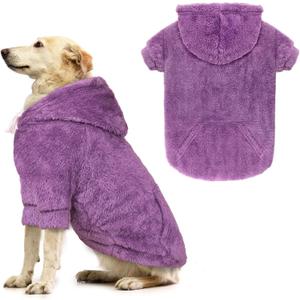 Dog Sweater,Dog Hoodies,Warm Fuzzy Fleece Sweatshirt with Hood & Pocket,Leash Hole,Cozy Cold Weather Pet Clothes Sweater for Small,Medium,and Large Dogs(Purple,XL) (XL: 21-36lbs)