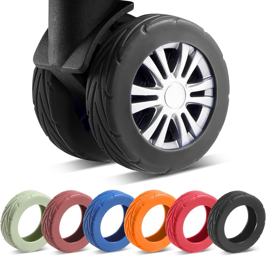 Wanzhuango 8 Pcs Upgrade Luggage Wheel Covers, Carry On Luggage Suitcases,Wear-Resistant, Anti-Noise, Silicone Wheel Protective Covers for 2-2.4" Spinner Wheel (Black)