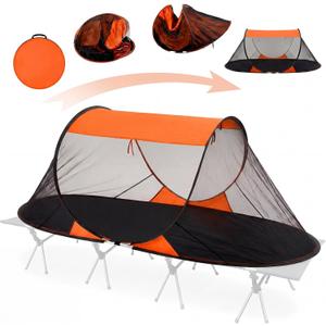 Pop up Mosquito Tent for Camping, 86.6 x 41 x 35 Inch Bug Net Tent with Instant Automatic Setup, Lightweight Portable Screen Net Fits Most Camping Cot for Outdoor Hiking Travel(Orange), 86.61 x 41.34 x 35.43"
