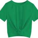 Girls Shirts Casual Summer Twist Front Tunic Blouses Cute Tee Shirt Tops Size 5-14 Years (Green)