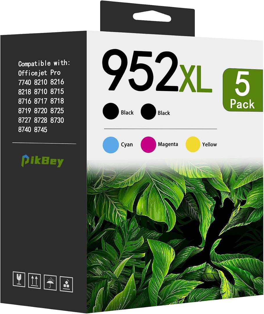 952XL Ink Cartridges Combo Pack High Yield (5-Pack, 2Black/1Cyan/1Magenta/1Yellow) Replacement for HP 952XL 952 Ink Cartridges for OfficeJet Pro 7740 8710 8720 8715 8702 8210 Printer