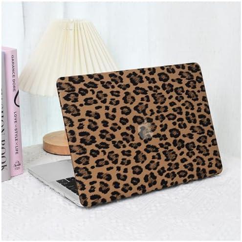 BYCeke Compatible with MacBook Air 13 inch Case 2022-2018 M1 A2337 A2179 A1932,Leather Leopard Print for Mac Air 13,Cheetah Case with Keyboard Cover for MacBook Air 13-inch Cow Pattern,Leopard Brown