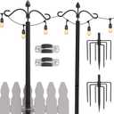 JACKYLED 2 Pack Outdoor String Lights Pole, Adjustable 9 Ft Tall Outdoor Metal Poles Stand with 2 Optional Hooks, 7 Prong Stable Long Foot for Hanging Outside Decorate Lighting (9 Feets)