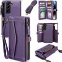 for Samsung Galaxy S25 Case Wallet for Women Men, Wireless Charging with RFID Blocking Card Holder, PU Leather Crossbody Strap Detachable Magnetic Phone Shell Purse 5G 6.2", Purple