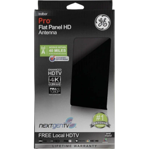 GE 34342 Pro Flat Panel HD Indoor TV Antenna 40-mile Range 4k Ultra 1080p Full