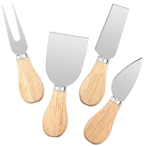 UUBAAR 4 PCS Cheese Knife Set for Charcuterie Board, Wood Handle Stainless Steel Cheese Slicer & Cutter Utensils with Mini Knife, Butter Knife, Fork