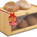 Culinary Couture Bamboo Bread Box for Kitchen Countertop - Large Capacity Storage BreadBox for Homemade Bread with Acrylic Window and Extra Top Storage
