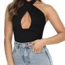 REORIA Butsmooth Women's Trendy Sexy Casual V Neck Double Lined Sleeveless Slimming Going Out Tank Top Bodysuits, Small