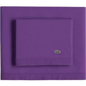 Lacoste 100% Cotton Percale Solid Sheet Set, Breathable, Cooling & Hotel Quality Sheets - Deep Pocket, Easy-Fit, Oeko-Tex Certified, Plum, King