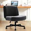 Criss Cross Chair with Wheels, Thick Padded Leather Cross Legged Office Desk Chair with Pocket Spring Cushion, Dual-Purpose Base, Wide Adjustable Computer Home Office Vanity Chair, Black