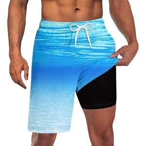 UNICOMIDEA Men Swim Trunks with Compression Liner 9 Inch Long Board Shorts (X-Large, A1 Black Grey)