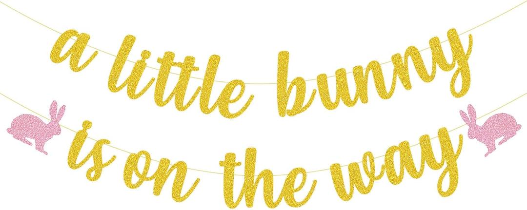 Bunny Baby Shower Party Decorations, A Little Bunny Is On The Way Banner for Spring Easter Themed Baby Girls Gender Reveal Party Supplie