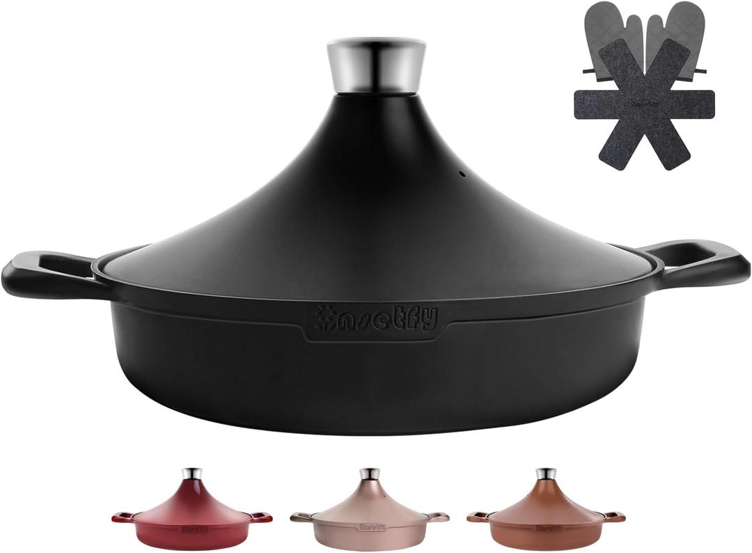 Non-Stick Frying Pan/Skillet 11", 3QT Tagine Pan,Cast Aluminum Pans with Lid, Stove/Oven-to-Table Cookware, Dishwasher Safe& Compatible with All Stovetops Black