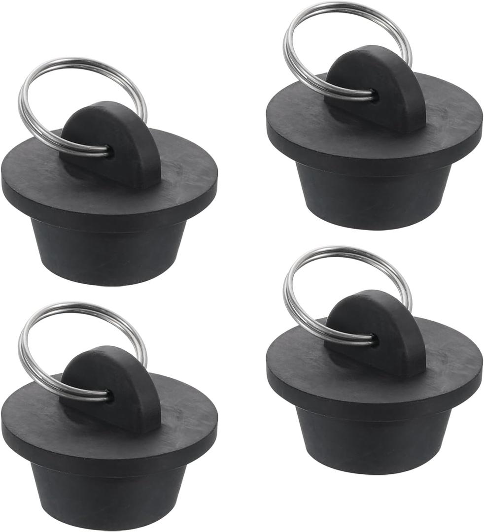 uxcell 4pcs Rubber Drain Stopper with Hanging Ring, Bathtub Drain Plug Fits 7/8 Inch to 1 Inch, Rubber Sink Stopper Drain Plug for Bathtub, Kitchen and Bathroom, Black