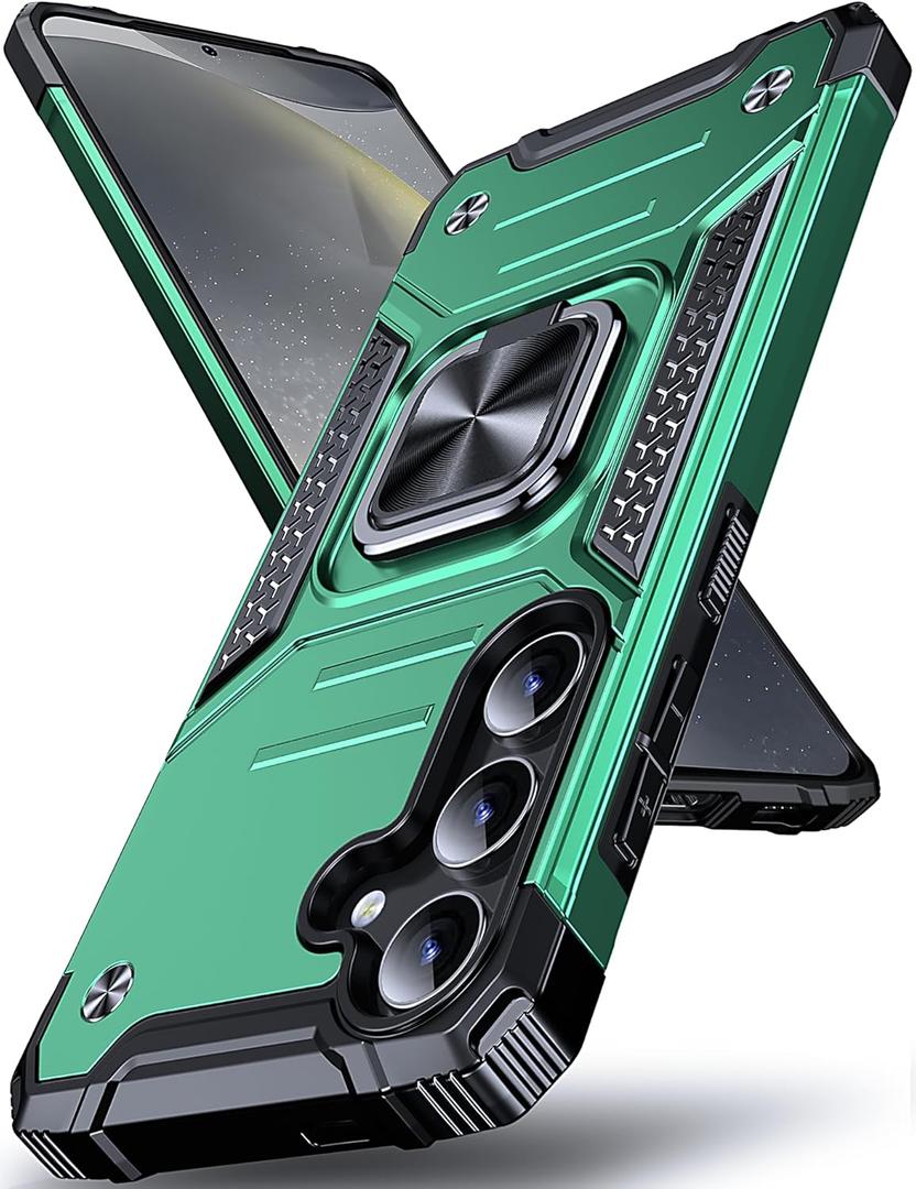 DASFOND Galaxy S24 Case, Military Grade Shockproof Protective Phone Case Cover with Enhanced Metal Ring Kickstand [Support Magnet Mount] Compatible with Samsung Galaxy S24, Dark Green
