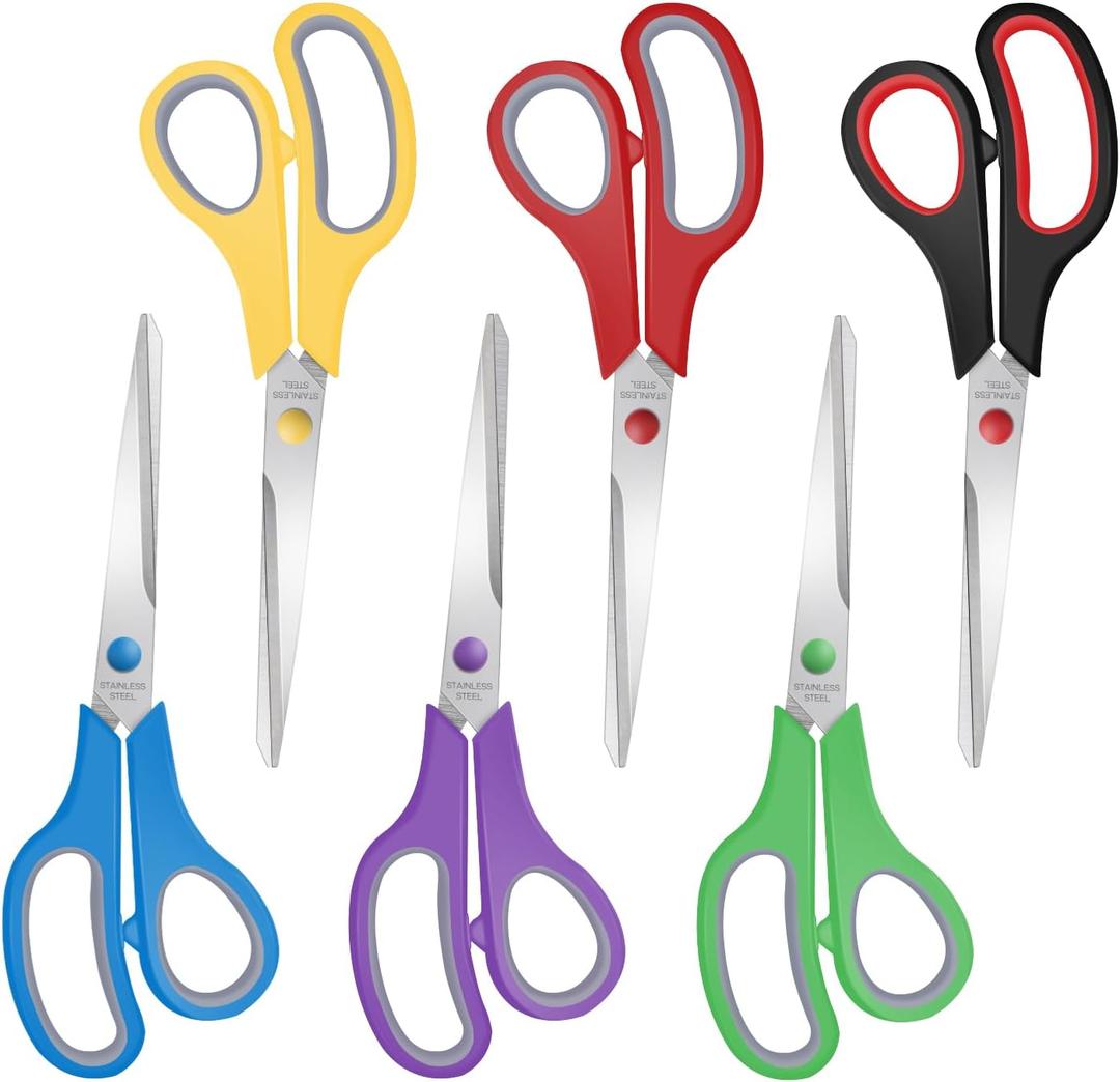 6 Packs Sewing Craft Scissors Bulk,8" Multipurpose Heavy Duty Sharp Scissors,Stainless Steel Shears for Home Office Student Supplies,6 Colors