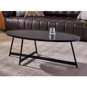 Shrine Wood Coffee Table, Walnut Table for Living Room, Metal Wood Table, 43.3" D x 21.6" W x 15.7" H, Black Wood Base & Metal Frame