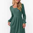 ANRABESS Women's Square Neck Long Sleeve Fall Dress Casual Ribbed Knit Soft 2026 Trendy Short Sweater Dresses with Pockets Green Medium (Green, M)