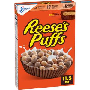 REESE'S PUFFS Breakfast Cereal, Chocolatey Peanut Butter Cereal, 11.5 oz (EXP 08/19/26)