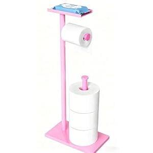 CISILY Pink Toilet Paper Holder Stand with Phone Shelf, Bathroom Toliet Decor Decoration. Tissue Paper Roll Holder Free Standing Storage Decor Accessories